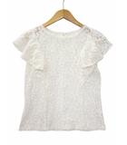 ジーユー GU レース ラッフル デザイン 半袖 Tシャツ M WHITE(ホワイト) 春夏