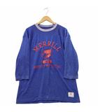 チャンピオン CHAMPION 70s タタキタグ クルーネック 七分丈 プリント フットボールシャツ M BLUE ブルー