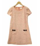 エフデ ef-de Uネック フレンチスリーブ ツイード チェック 膝丈 ワンピース 9 BEIGE/PINK(ベージュ/ピンク) 春夏