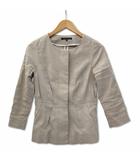 セオリー Theory CRUNCH CLAIRE ラウンドネック リネン カラーレス ペプラムジャケット グレージュ 0 (S相当)