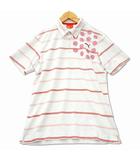 ボーダー 胸元プリント ポロシャツ M ホワイト