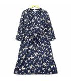 ショコラフィネローブ chocol raffine robe フラワープリント シャツ ワンピース F ネイビー