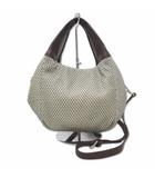 メッシュ 2WAY グラニー ショルダー トートバッグ シャンパンベージュ × ダークブラウン