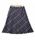 レリアン Leilian フリンジ切り替え ツイード チェック スカート 9 ブルー