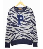 ビームスゴルフ BEAMS GOLF クルーネック パイルワッペン ゼブラ柄 ニット セーター L GRAY/NAVY(グレー/ネイビー) 秋冬