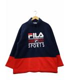 フィラ FILA 80s ヴィンテージ ロゴ刺繍 ドローコード フリース プルオーバー トレーナー L NAVY × RED ネイビー × レッド FD6GF3430