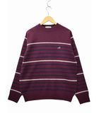 クロコダイル CROCODILE クルーネック ロゴ刺繍 ボーダー ジャガード ニット セーター L BORDEAUX(ボルドー) 秋冬