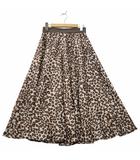 レリアン Leilian レオパード柄 サイドジップ ウエストゴム ロング フレアスカート 9 BEIGE × BROWN ベージュ × ブラウン 0105141