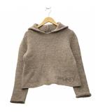 ダナキャランニューヨーク DKNY ロゴプリント フーデッド ニット パーカー M BEIGE ベージュ