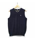 Vネック ワンポイント ロゴ刺繍 ニットベスト ダークネイビー M
