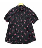 エイチ&エム H&M コットン フラミンゴ 総柄 プリント 半袖 シャツ S ブラック