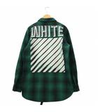 オフホワイト OFF WHITE チェック プリント ボタンアップ フランネルシャツ S GREEN グリーン