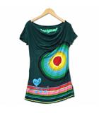 デシグアル Desigual ショートスリーブ とろみ ドレープ Tシャツ カットソー グリーン M