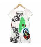 デシグアル Desigual ボタン ビーズ装飾 ショートスリーブ Tシャツ カットソー 白 L