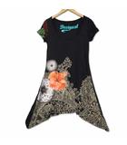 デシグアル Desigual スタッズフラワー プリント ヘムライン チュニック ワンピース M ブラック