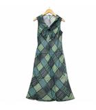 チェック柄 ノースリーブ カットソー ワンピース グリーン XS