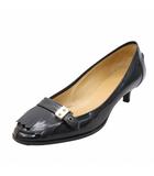 エルメス HERMES 24.5cm パテントレザー キトゥンヒール フリンジ パンプス 37 1/2 BLACK ブラック