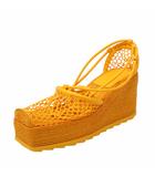 ボッテガヴェネタ BOTTEGA VENETA 24cm オープンニット プラットフォーム エスパドリーユ 厚底 パンプス 38 ORANGE オレンジ 689536
