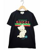 615044 XJCRG クルーネック ロゴ プリント キャット エンブロイダリー 半袖 Tシャツ XS BLACK(ブラック)