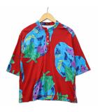 アトリエドール イチゴ柄 半端袖 とろみ ヘンリーネック カットソー Tシャツ レッド