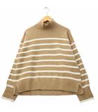 ユニクロ UNIQLO スフレヤーン ハイネック ボーダー ニット セーター L BEIGE ベージュ 251-463639