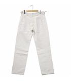 パドカレ pas de calais コットン リネン混 サイドベルト ボタンフライ テーパードパンツ 36 WHITE ホワイト 13-70-8358
