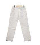 パドカレ pas de calais コットン リネン混 サイドベルト ボタンフライ テーパードパンツ 38 WHITE ホワイト 13-70-8358