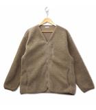 ジーユー GU ノーカラー Vネック ボア フリースカーディガン ベージュブラウン L