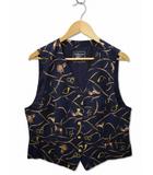 バーバリーズ Burberrys ヴィンテージ 総柄 スカーフ柄 金ボタン ベスト 15(XXL) NAVY(ネイビー)