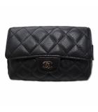 シャネル CHANEL キャビアスキン レザー ココマーク コンパクト 化粧 コスメポーチ BLACK(ブラック)