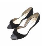 スエード リボン オープントゥ パンプス 36(22.5cm程度) ブラック