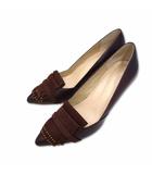 carino カリーノ スエードフリンジ スタッズ レザー ヒールパンプス 23 1/2 えんじ