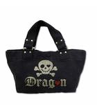 ダンスウィズドラゴン Dance With Dragon スカル クロスボーン ラメプリント キャンバス ミニ トートバッグ ブラック