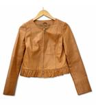 アナイ ANAYI 羊革 ノーカラー 裾フリル レザー ジャケット 36 ブラウン