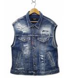 ディースクエアード DSQUARED2 OVERSIZE VEST クラッシュ リペア ウォッシュ加工 ストレッチ デニム ベスト 46(S/M) INDIGO(インディゴ)