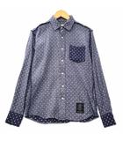綿 麻 ブレンド ドット ポケット シャツ S ネイビー