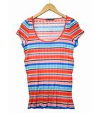 Uネック フレンチスリーブ ボーダー プリーツ カットソー 5f(M) MULTICOLLAR(マルチカラー) 春夏