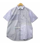 クロコダイル CROCODILE パッチワーク ストライプ ポット付き シャツ L ブルー