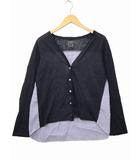 ププラ PUPULA 異素材切替 ストライプ リネン カーディガン 38(M) BLACK/BLUESTRIPE(ブラック/ブルーストライプ) 春夏