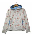 ユニクロ UNIQLO コットン ドット差し色 花柄 フルジップ スウェット パーカー 150 グレー