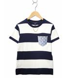 クルーネック 半袖 モノグラム・デニム ポケット ボーダー Tシャツ S NAVY/WHITE(ネイビー/ホワイト)