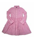 ポロ ラルフローレン POLO RALPH LAUREN ポニー刺しゅう ストライプ フレア シャツ ワンピース 長袖 ピンク 7 (約124-130cm)