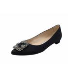 マノロブラニク MANOLO BLAHNIK 23.5cm HANGISIFLAT SATIN ハンギシフラット サテン ビジュー装飾 パンプス 36 1/2 BLACK ブラック 73578