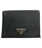 二つ折り財布 ミニウォレット ナイロン レザー ブランドロゴ 三角プレート トライアングル ワンポイント 黒 ブラック