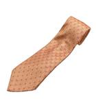 セリーヌ CELINE ネクタイ レギュラータイ 総柄 ロゴ 刺繍 絹 シルク 光沢 オレンジ アイボリー ピンク マルチカラー