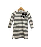 ベベ bebe カットソー 長袖 クルーネック ボーダー リボン コットン混 1101-77029 120 グレー 白 ホワイト 黒 ブラック
