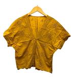 ビス ViS シャツ ブラウス Vネック 刺繍 コットン 無地 半袖 F 橙 オレンジ