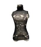 ジャンポールゴルチエ Jean Paul GAULTIER カットソー ノースリーブ タートルネック パワーネット シースルー La Basoche 2002-2003 総柄 40 黒 ブラック