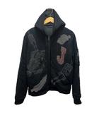 ランバン LANVIN パーカー 長袖 フード 刺繍 シルク混 M20SW4B005 M 黒 ブラック