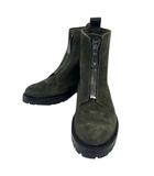  FRYE フライ ショートブーツ ラウンドトゥ ミドルヒール 前面ファスナー スエード 無地 メキシコ製 24cm位 カーキ 緑